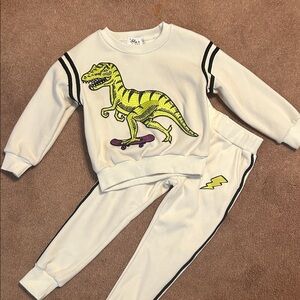 Lola + The Boys White and Yellow Dinosaur Kids Matching Set